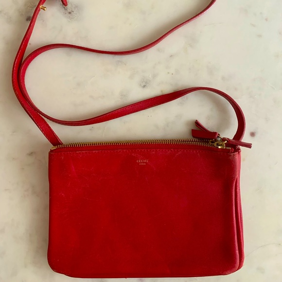 Celine Handbags - CELINE Small Trio Crossbody Bag in Red